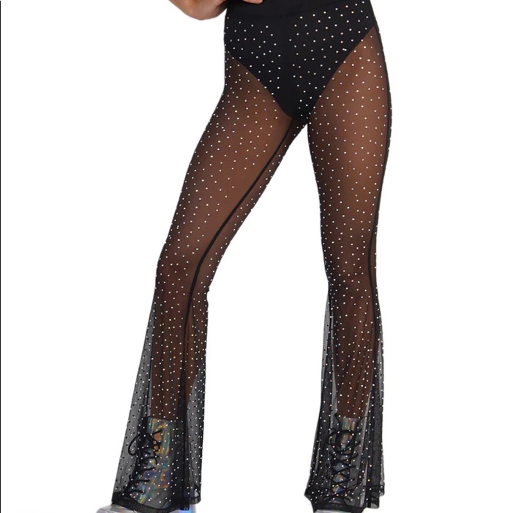 ✨ ONLY WORN ONCE ✨ Rhinestone Mesh Bell Bottoms 🦋